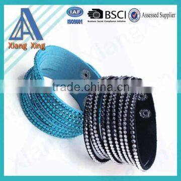 Single Wrap Rhinestone Custom Braided Leather Bracelets photo-6