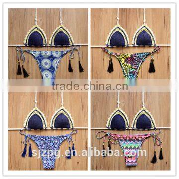 2016 Wholesale crochet bikini, lady's crochet triangle bikini