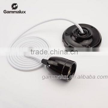 Hot Sale E27 Ceramic Ceiling Rose Light Holder,White Braided Wire,Ceramic Lamp Holder photo-2