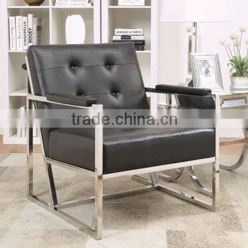 Crocodile Leatherette Tufted Arm Chair, straight stainless steel frames arm chair