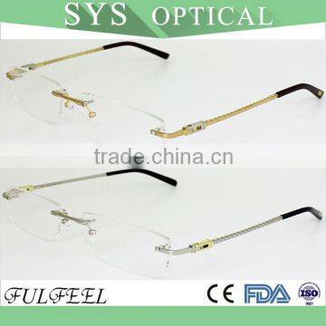 Classic rectangle stainless steel rimless eyeglass optical frame for men