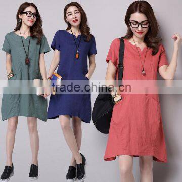 JPSKIRT1605985 Latest Fashion Ladies Short Sleeve Cotton Retro Dress