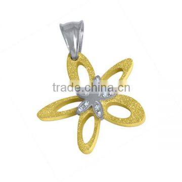 Gold IP stainless steel pendant charm big pendant design single big stone pendant in flower shaped sand blasting finish LP5036