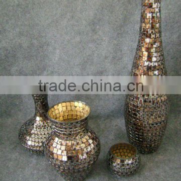 home deco crackle mosaic glass vase, crackle candle holder