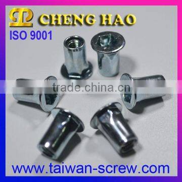 Semi-Hexagon Style Open End Type Flat Head Rivet Nuts