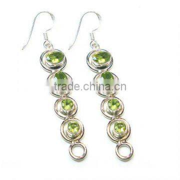 925 Sterling Silver Peridot Green Stone Earrings