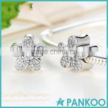 925 sterling silver flower shape charm with zircon