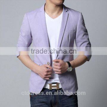 AC Style!!! Summer Comming! Light Purple Seven sleeves/Three quarter sleeve/Halflong 100% cotton fabric bespoke made suits