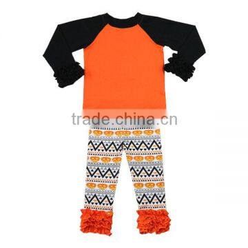 wholesale halloween pumpkin sets ruffle halloween sets halloween ruffle raglan sets