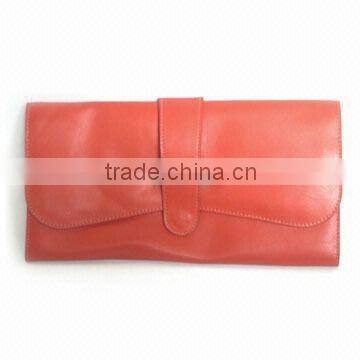 Leather Womens' Wallet with Magnetic Button and Two Slots, Measures 9.4 x 5 x 0.8 Inches