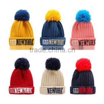 girls wholesale custom embroidered beanie pompom winter hats