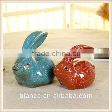 Cute Hand Painted Ceramic coloured Easter Bunny Pair in Blue and Red