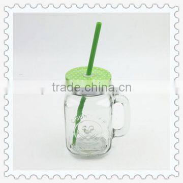 450ml Glass Mason Jar Drinking Glass with Lid and Straws