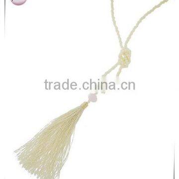 Gold Tone Ivory Acrylic Bead & ThreadTassel Pendant Necklace