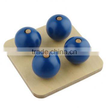 Beech wood montessori material toy four blue balls on small pegs