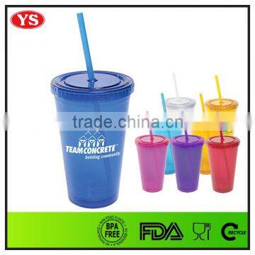 Wholesale Bpa Free Plastic 16oz Double Wall Mug With Straw
