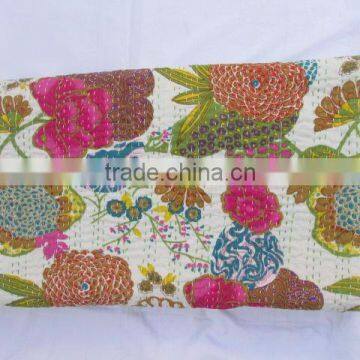 Direct factory wholesale price 100% cotton indian handmade kantha work flower print throw/quilt