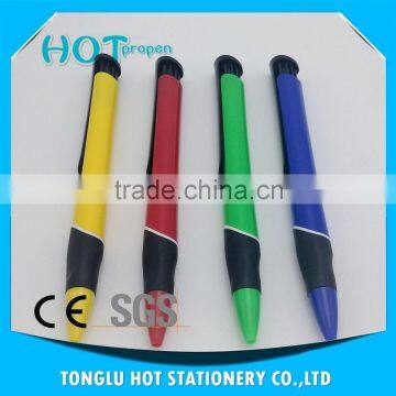 long clip colored barrel click ball pen with black soft grip