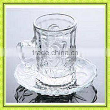 Glassware manufacturer,glass cup and saucer,mini glass tea mug with chain shaped handle