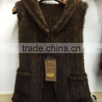 new arrival mink fur vest with hood and belt for women