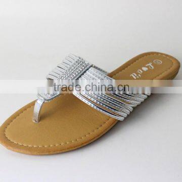 latest ladies T strap fancy rhinestone fashion flat summer slipper sandals