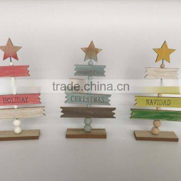 Wooden christmas tree model with star and words table decoration