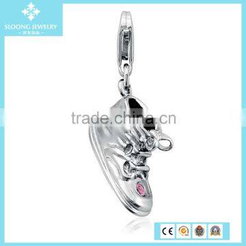 Engraveable Pink Sapphire Baby Shoe Charm in Sterling Silver