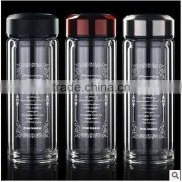 Handmade Transparent Borosilicate Double Wall Dringking Glass Water Bottle 350ml