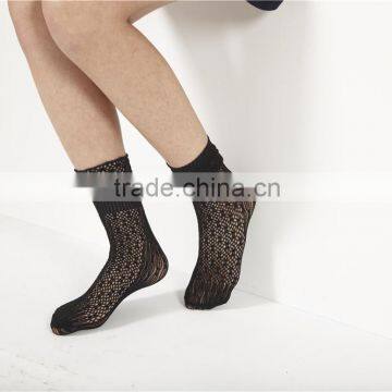 Hot Sale Black Cuffed Patterned Fishnet Ankle Socks for Women