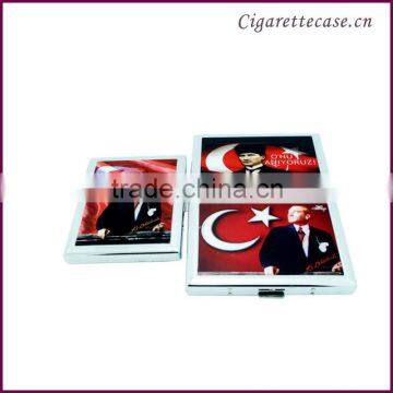 Metal Chormed Cigarette Case With Sticker Logo Stainless Cigarette Case With Clip