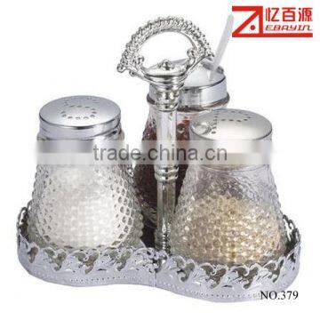 Metal stand Glass spice jar with lid