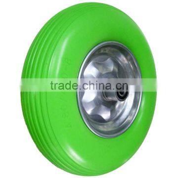 16inch 4.00-8 green tyre PU wheel with special rim for wheelbarrows