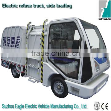 Electric refuse truck with side loading for recovery, CE approved