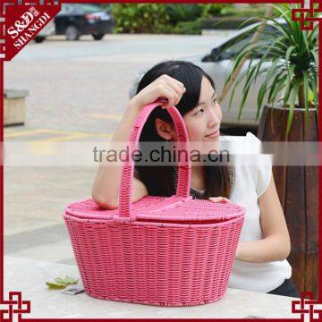 Wholesale Plastic Wicker Storage Basket Oval Shape Fruit Basket With Cover