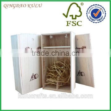 two bottle wooden wine box wit sliding lid