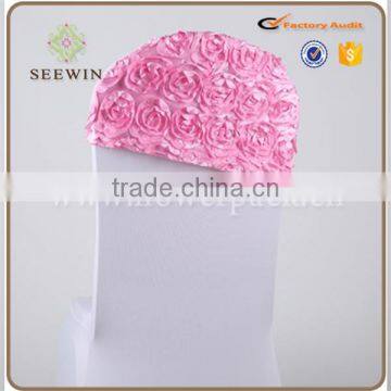 Cheap wedding banquet rosette chair head cover ruffle chair sash