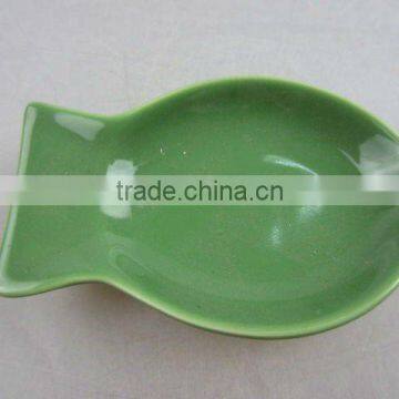 Stock green glazed porcelain fish shaped sauce dish