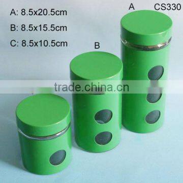 cylinder green stainless steel coating glass jar