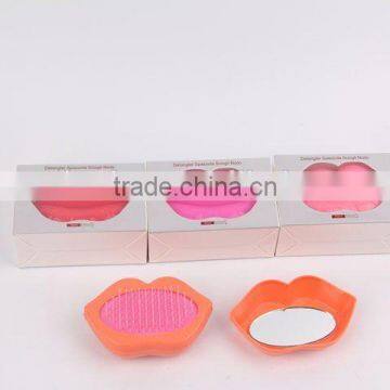 Lip shaped plastic massage comb with mirror/hair brush