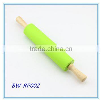 Non-stick Silicone Rolling Pin with Hard Wood Handle