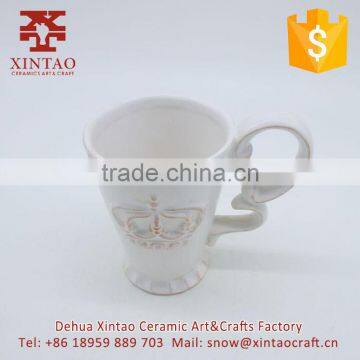 White ceramic sublimation coffee/travel mug/cup and saucer with crown design