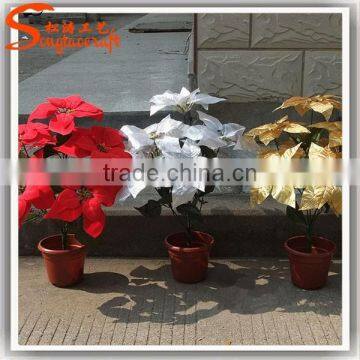 Made in Competative Artificial Poinsettia Flower and Good Quality Cheap Plastic Flower Pots Wholesale photo-3