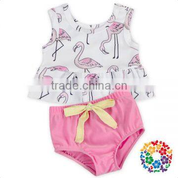 Summer Girl Swimwear Flamingo Pattern Design Girls Swimsuit Ruffled Children Bathing Suit