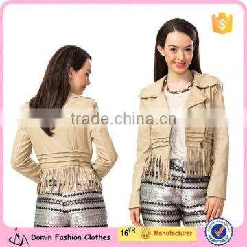 Wholesale New Fashion Fringing Hem Leather Lady Jacket