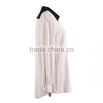 Direct Factory Supply Long Sleeve White Black Contrast Simple Design Elegant Chiffon Blouse for Middle Aged Women photo-2