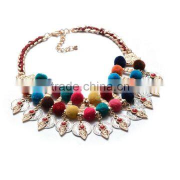 Europe and the United States Ethnic Hand-woven Wool Ball Necklace Big Brand Fashion Multilayer Rivet Triangle Alloy Necklace photo-3