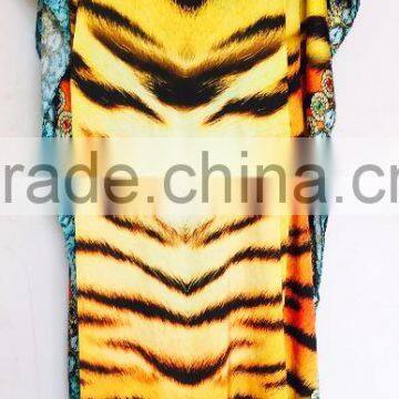 Long Satin Digital Crystal Embellished LLEOPARD PRINT Kaftan CAFTAN Tunic Poncho Blouse photo-2