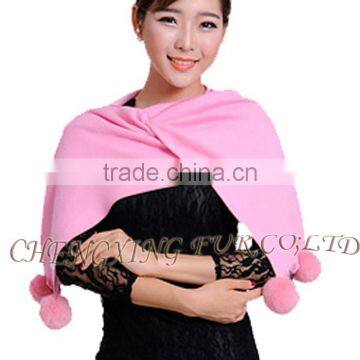 CX-B-P-42D Women Winter Genuine Mongolian Sheep Rabbit Fur Trim Pashmina Shawls With Fur photo-2