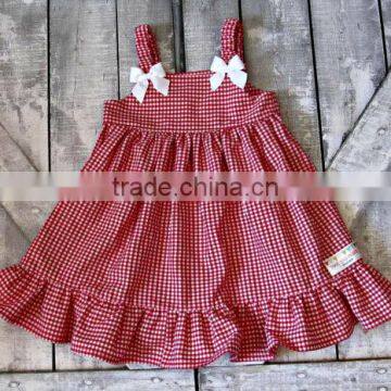 2017 new style Baby Clothes cheap wholesale red and blue Children's Boutique summer baby girl's plaid dress