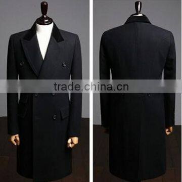 2014 Tailored Double-Breasted Black Lapel Fashion Design Slim Fit Mens Cashmere Men Coat